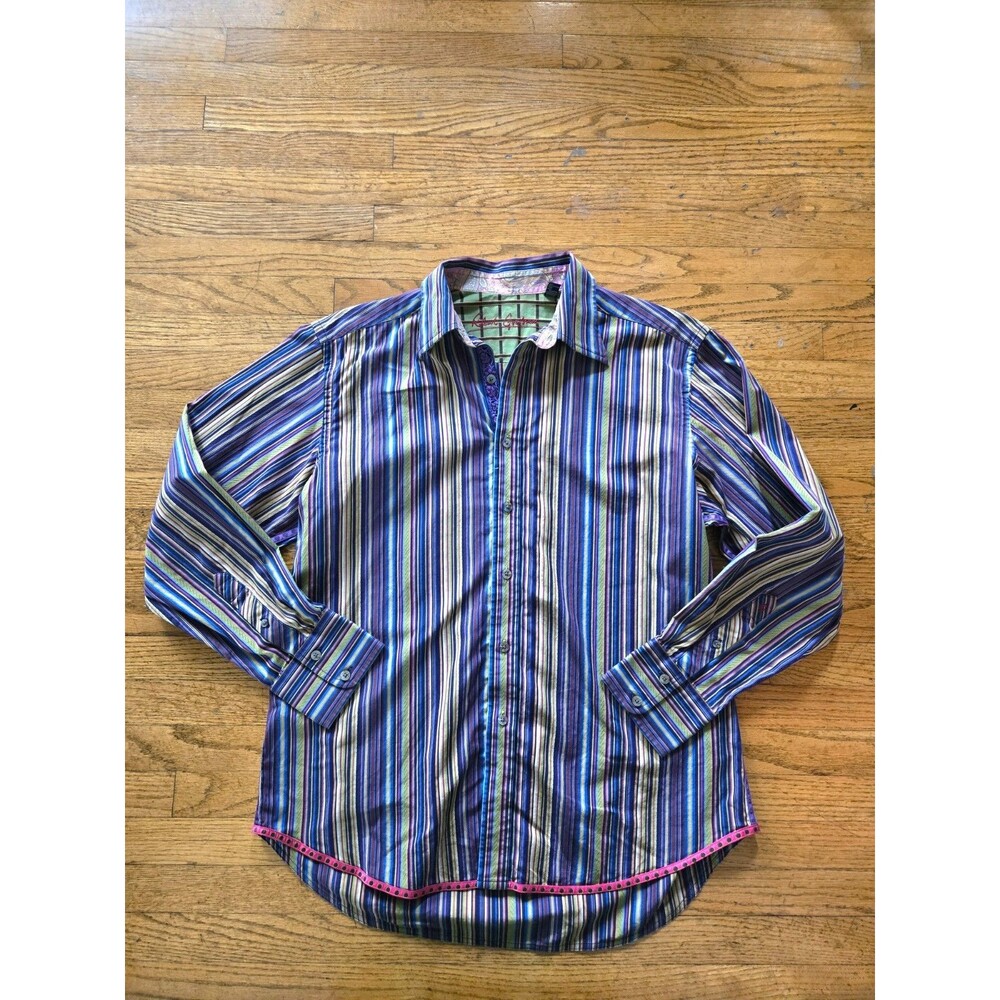 Robert Graham Multicolor Striped Flip Cuff Button Up L/S Shirt Top Size Large